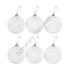 Toptan Yılbaşı Ağaç Süsleme Topları Beyaz 6lı 4cm