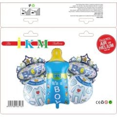 Toptan Biberonlu Mavi 5Li Folyo Balon Set