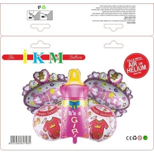 Toptan Biberonlu Pembe  5Li Folyo Balon Set