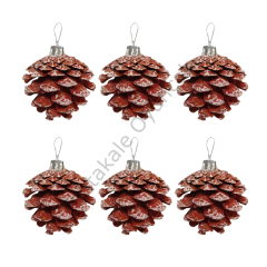 Toptan Yılbaşı Ağaç Süsü Kozalak 4cm 6lı