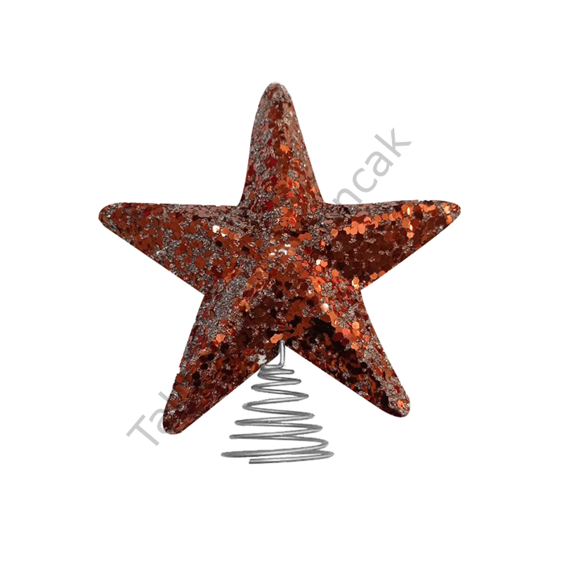 Toptan Yılbaşı Ağaç Tepeliği Bronz Simli Yıldız 15cm