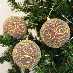 Toptan Yılbaşı Lüks Ağaç Süsleme Topları 3lü 8cm