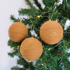 Toptan Yılbaşı Lüks Ağaç Süsleme Topları 3lü 8cm Kahverengi Örgü