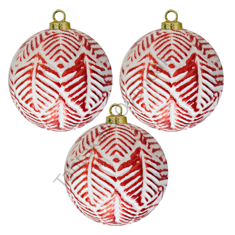 Toptan Yılbaşı Lüks Ağaç Süsleme Topları 3lü 8cm Kabartmalı Desen