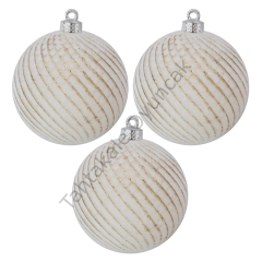 Toptan Yılbaşı Lüks Ağaç Süsleme Topları 3lü 8cm Kabartmalı Beyaz