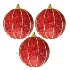 Toptan Yılbaşı Lüks Ağaç Süsleme Topları 3lü 8cm Zincirli Kırmızı