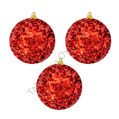 Toptan Yılbaşı Lüks Ağaç Süsleri 3lü 8cm Pullu Kırmızı