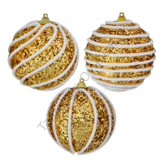 Toptan Yılbaşı Lüks Ağaç Süsleri 3lü 8cm İpli Altın