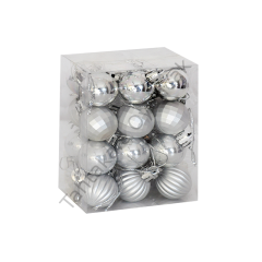 Toptan 3cm Lüks Ağaç Süsleri 4 Model 24lü Gümüş