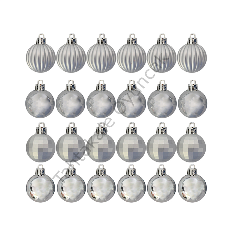 Toptan 3cm Lüks Ağaç Süsleri 4 Model 24lü Gümüş