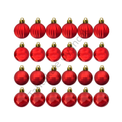 Toptan 3cm Lüks Ağaç Süsleri 4 Model 24lü Kırmızı