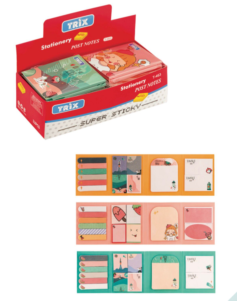 Toptan Trix Renkli Desenli Açılabilir Post-İt Kağıtları 12'li paket