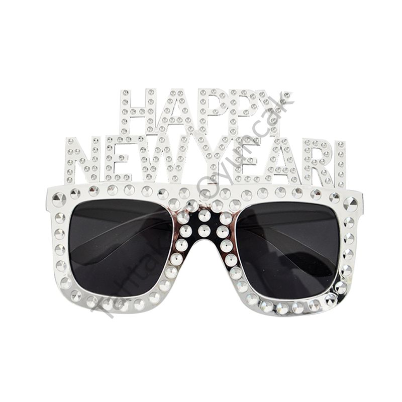 Toptan Parti Gözlüğü Happy New Year Gümüş Renk