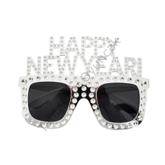 Toptan Parti Gözlüğü Happy New Year Gümüş Renk