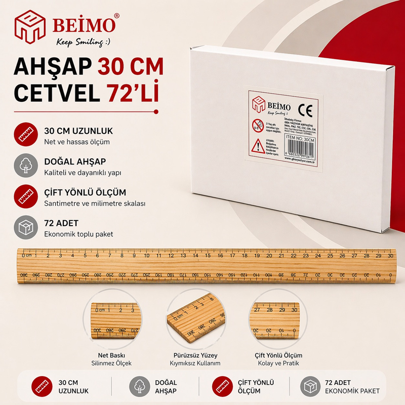 Toptan Ahşap Cetvel 30cm