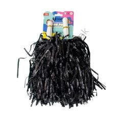 Toptan Ponpon Metalik Siyah 2li