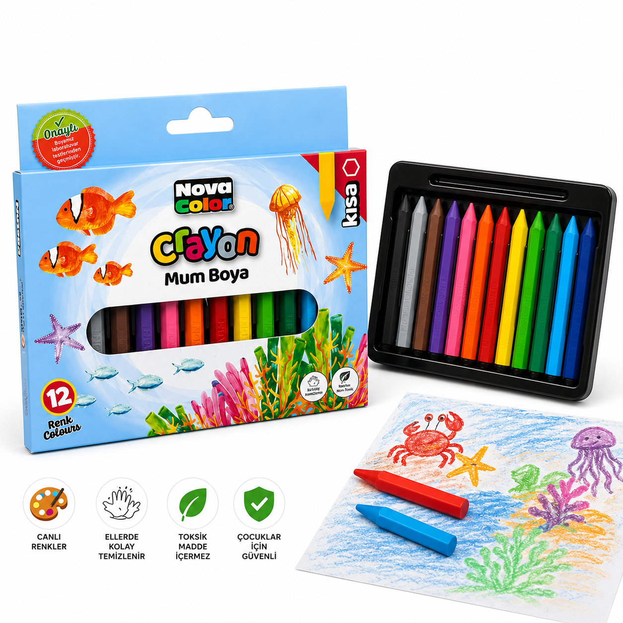 Toptan  Nova Color Kısa Mum Boya 12 Renk