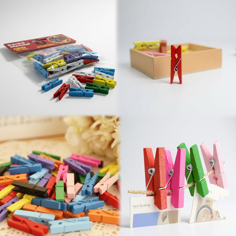 Toptan Ahşap Renkli Mini Mandal