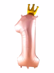 Toptan Folyo Balon Büyük Pembe 1 Rakam Taçlı