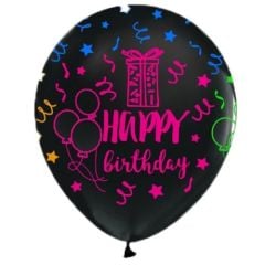 Toptan Floresan Baskılı Lateks Balon Happy Birthday
