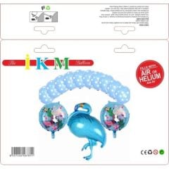 Toptan Folyo Balon Flamingo Mavi Lateksli Set