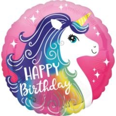 Toptan Folyo Balon Happy Birthday Yuvarlak Unicorn Model