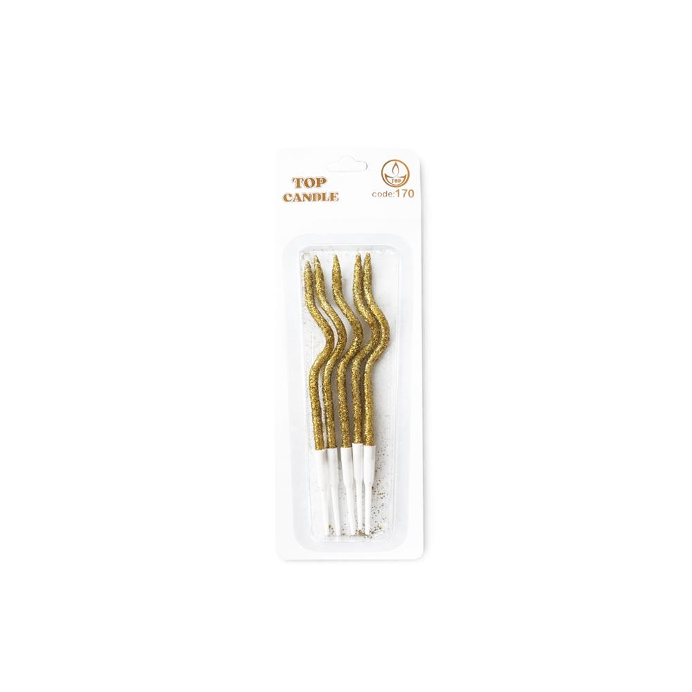 Toptan Simli Kıvrık Doğum Günü Mum Seti 12cm 5li Altın