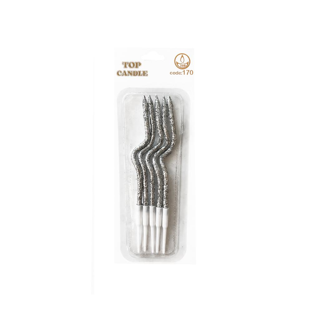 Toptan Simli Kıvrık Doğum Günü Mum Seti 12cm 5li Gümüş