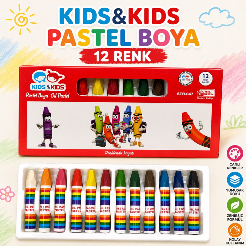 Toptan Kids& Kids Pastel Boya 12 Renk