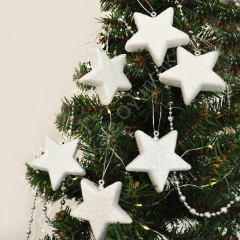 Toptan Yılbaşı Ağaç Süsü Simli Beyaz Yıldız 6lı