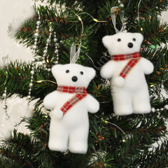 Toptan Yılbaşı Ağaç Süsü Simli Beyaz Ayıcık 2li