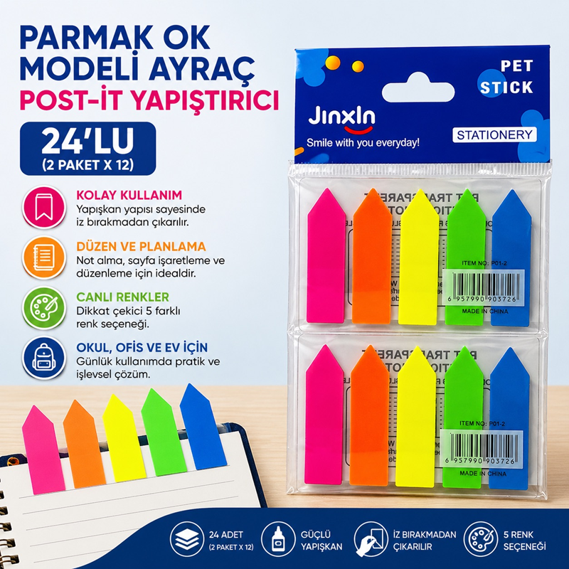 Toptan Post-it Yapışkanlı Ayraç Parmak Ok Model