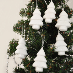 Toptan Yılbaşı Ağaç Süsü Simli Beyaz Çam 6lı