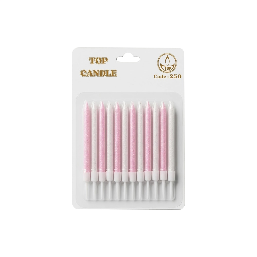 Toptan Simli Doğum Günü Mum Seti 8cm 12li Pastel Pembe