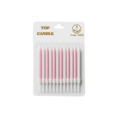 Toptan Simli Doğum Günü Mum Seti 8cm 12li Pastel Pembe