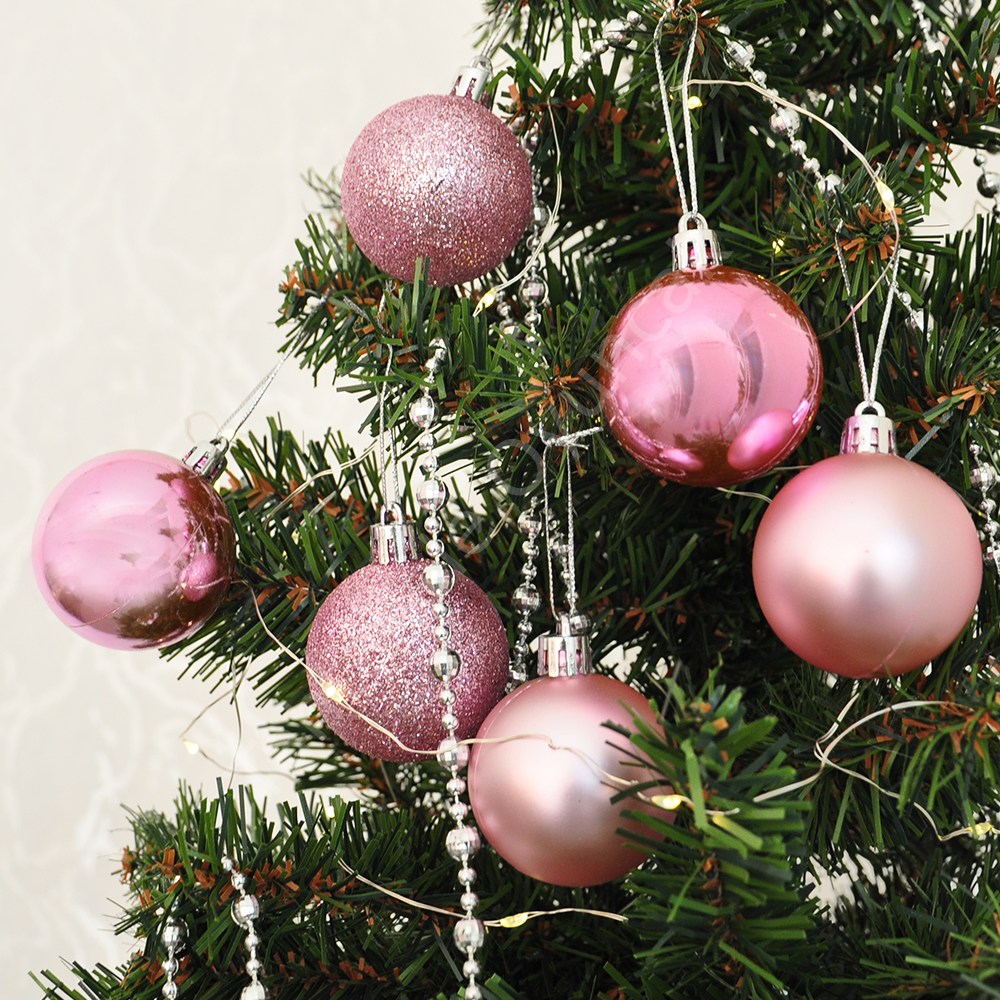 Toptan Yılbaşı Ağaç Süsü 5cm 10lu Pembe