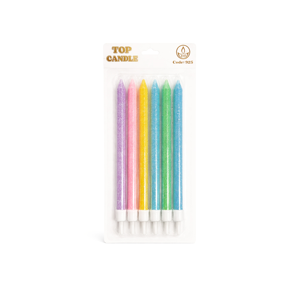 Toptan Mum Seti 15cm 6lı Simli Pastel Makaron