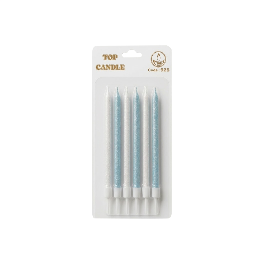 Toptan Simli Doğum Günü Mum Seti 15cm 6lı Pastel Mavi
