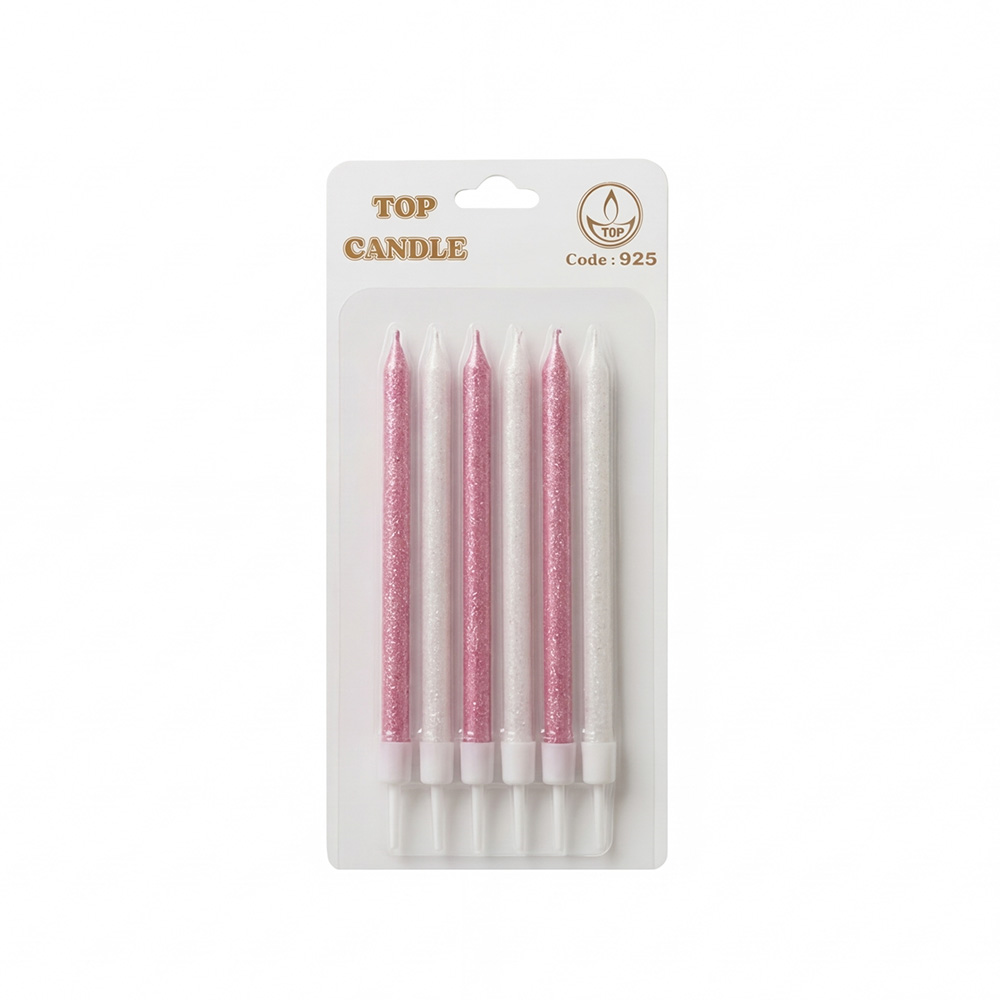 Toptan Simli Doğum Günü Mum Seti 15cm 6lı Pastel Pembe