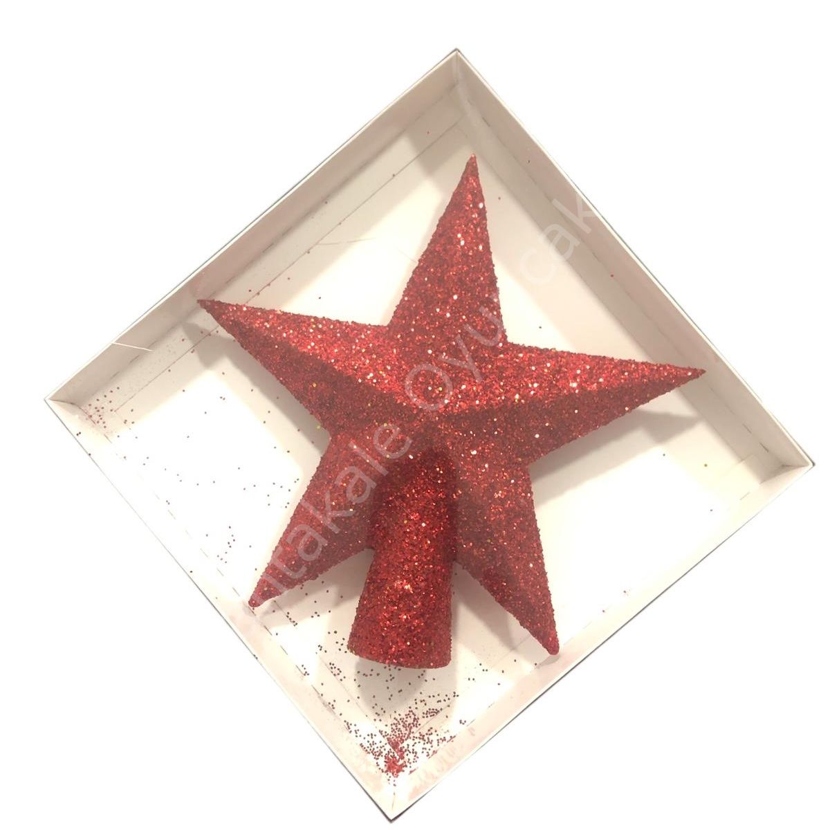 Toptan Çam Tepeliği Yıldız Simli Kırmızı 19 Cm
