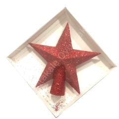 Toptan Çam Tepeliği Yıldız Simli Kırmızı 19 Cm