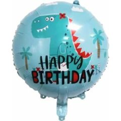 Toptan Folyo Balon Yuvarlak Happy Birthday Dinozor Model