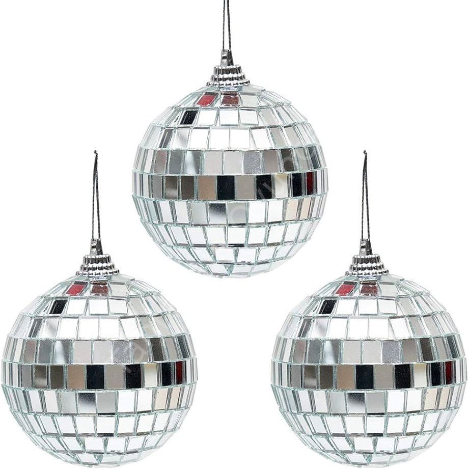 Toptan Disko Topu Ayna Gümüş 8 Cm 3lü