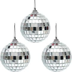 Toptan Disko Topu Ayna Gümüş 8 Cm 3lü