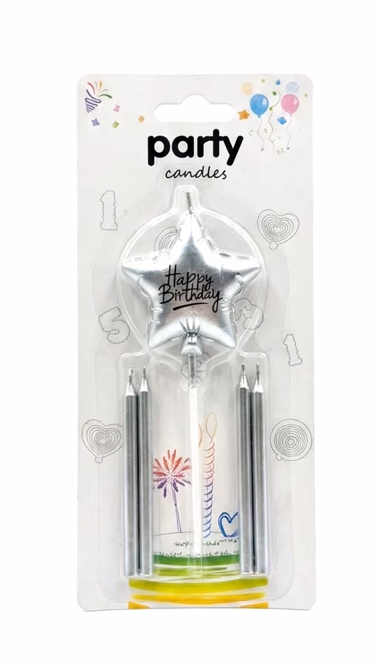 Toptan Mum Gümüş Yıldız 5 Parça