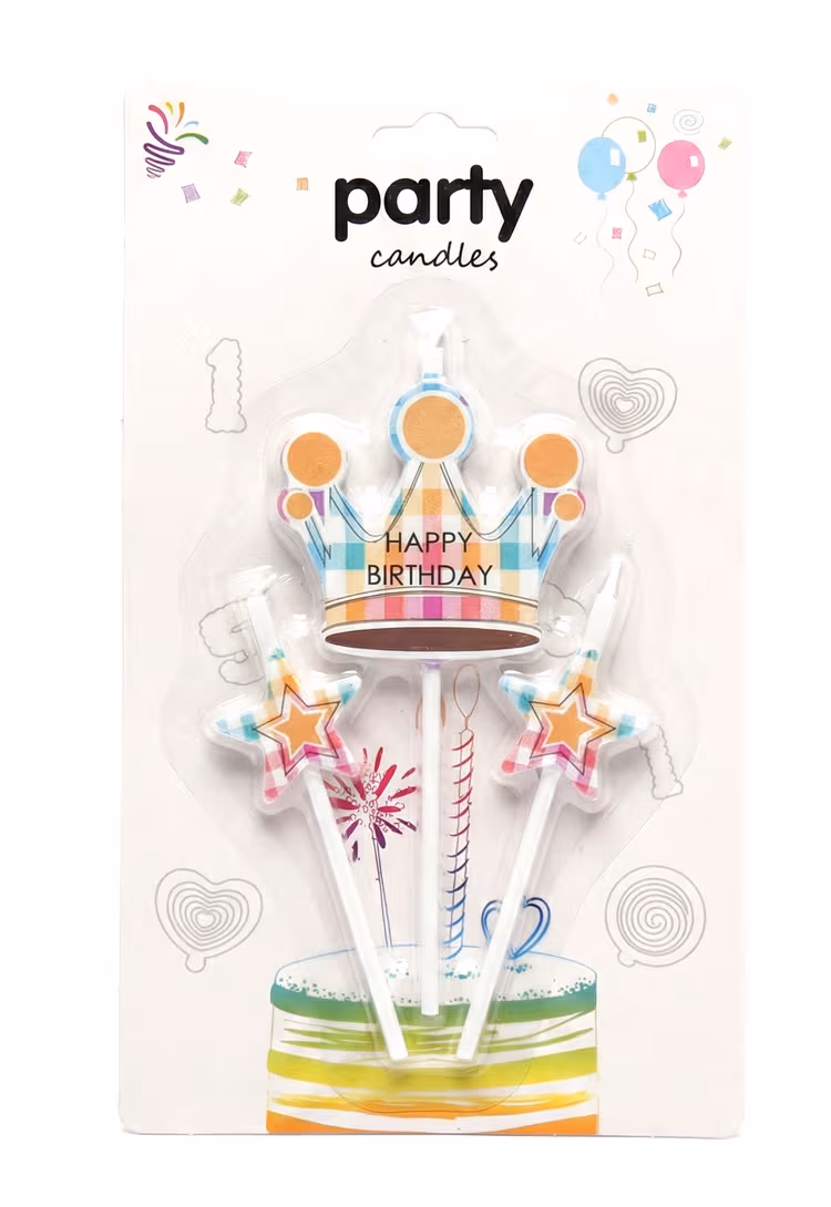 Toptan Rengarenk Taçlı Mum 3 Parça