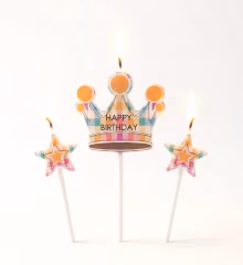 Toptan Rengarenk Taçlı Mum 3 Parça