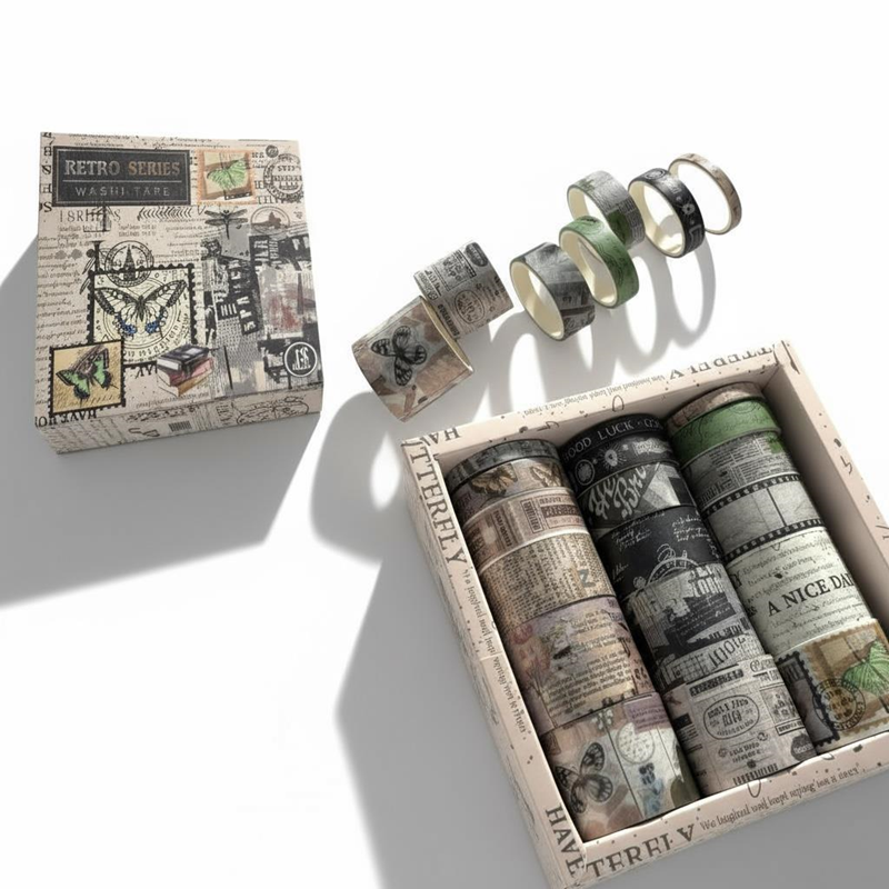 Toptan Retro Serisi Desenli Kutulu Bant