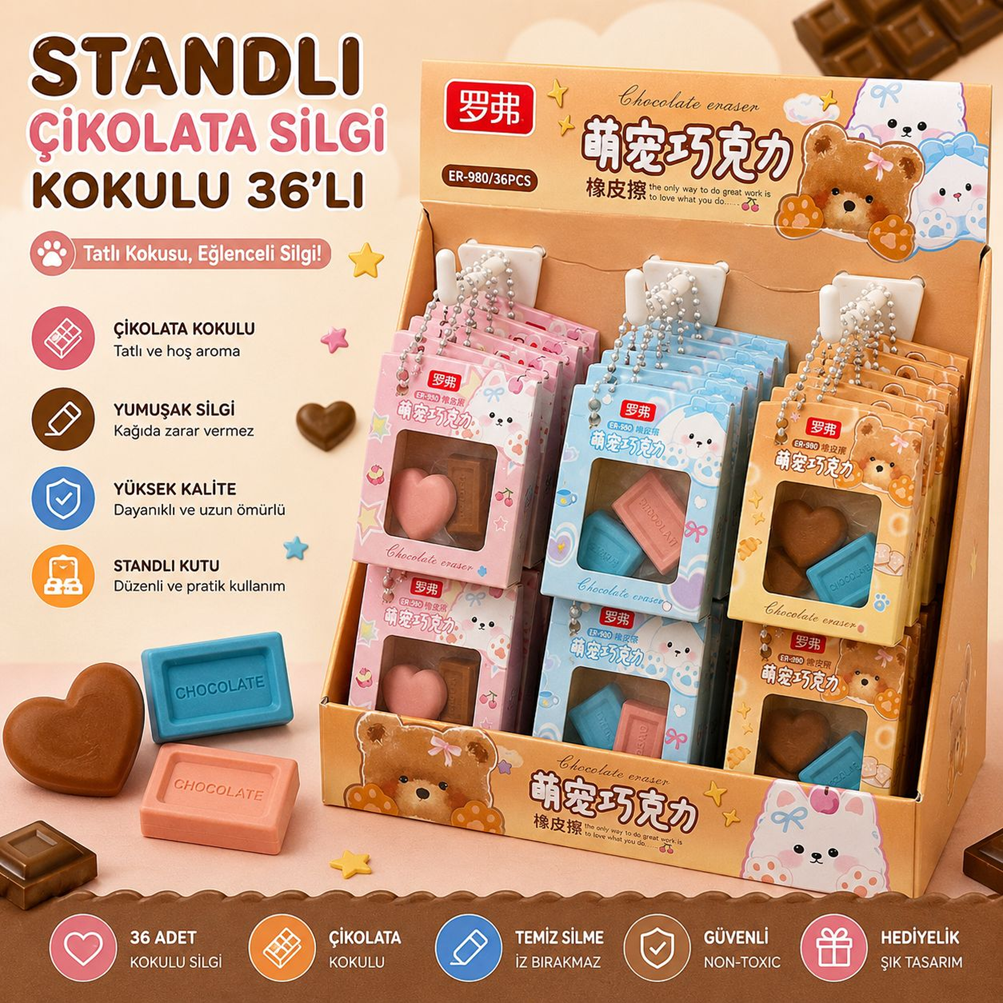 Toptan Standlı Çikolata Kokulu Silgi