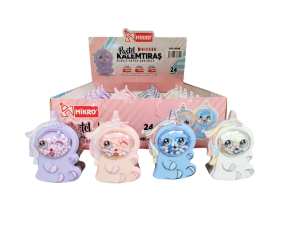Toptan Mikro Pastel Renkli Köpük Boncuklu Unicorn Kalemtıraş